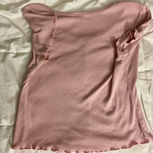 Essentials by Poof Pink Fitted Ruffled Button Down Shirt - Picture 4 of 4